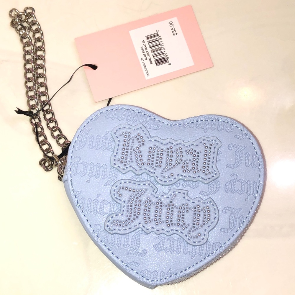 Juicy Couture Blue Star Royal Juicy Heart Zip Around Wristlet NWT